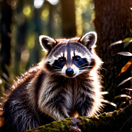 Raccoon wild animal living in nature, part of ecosystemの素材