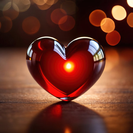 Glossy red heart, signifying love and romance, human feelingsの素材
