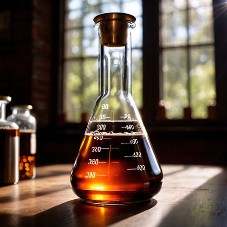 Erlenmeyer flask of liquid, science apparatus equipment to measure liquidsの素材