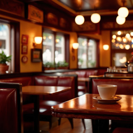 Interior of casual fast service restaurant dining area, indoor architectureの素材