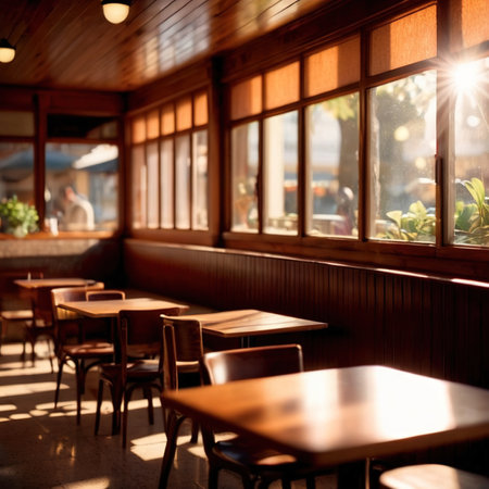 Interior of casual fast service restaurant dining area, indoor architecture