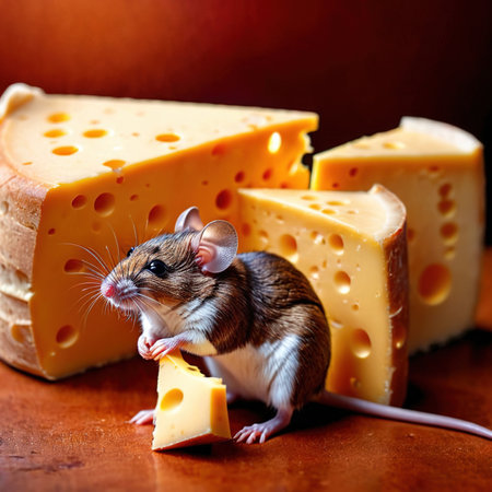 Cute mouse holding precious cheese, their valuable treasureの素材