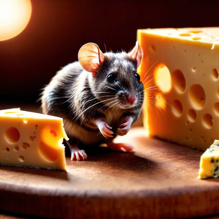 Cute mouse holding precious cheese, their valuable treasureの素材