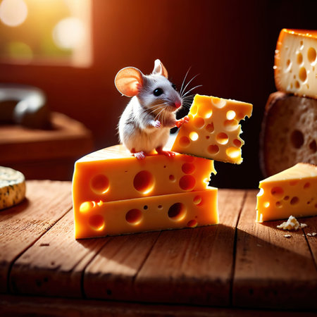 Cute mouse holding precious cheese, their valuable treasureの素材