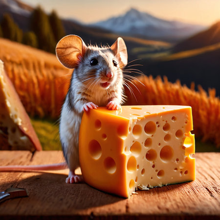 Cute mouse holding precious cheese, their valuable treasureの素材