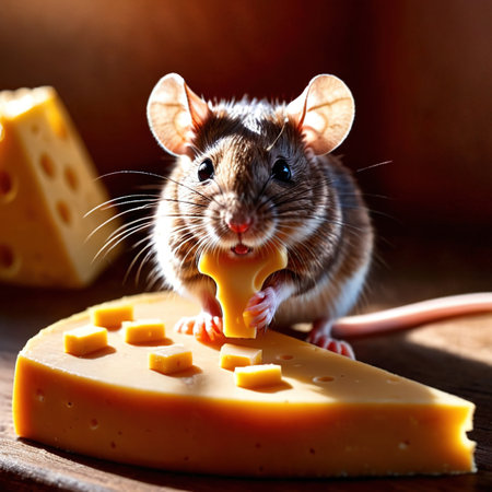 Cute mouse holding precious cheese, their valuable treasureの素材