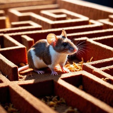 Mouse lost in maze, being trained to find a solution and exitの素材
