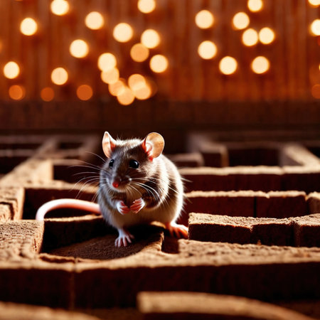 Mouse lost in maze, being trained to find a solution and exitの素材