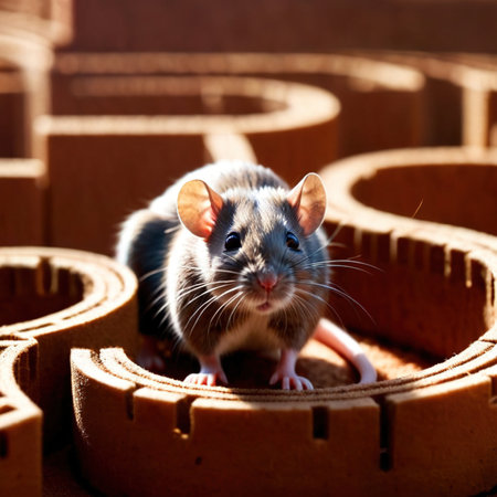 Mouse lost in maze, being trained to find a solution and exitの素材
