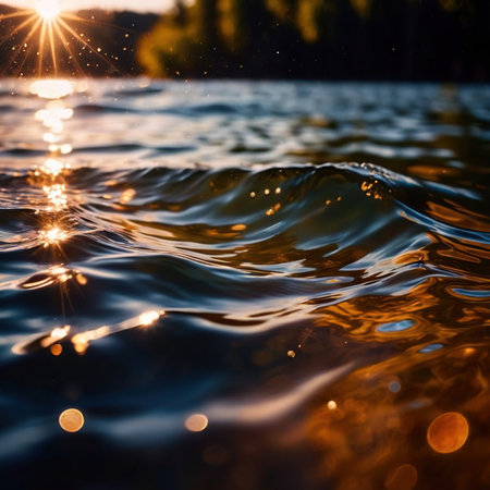 Water surface ripple, liquid wave effect on fresh outdoor waterの素材