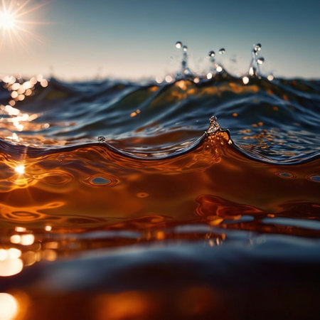 Water surface ripple, liquid wave effect on fresh outdoor waterの素材