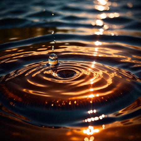 Water surface ripple, liquid wave effect on fresh outdoor waterの素材