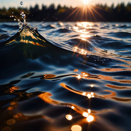 Water surface ripple, liquid wave effect on fresh outdoor waterの素材