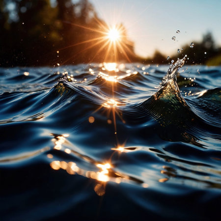 Water surface ripple, liquid wave effect on fresh outdoor waterの素材