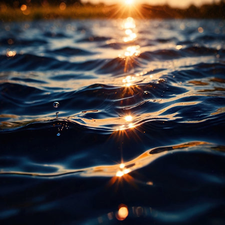 Water surface ripple, liquid wave effect on fresh outdoor waterの素材