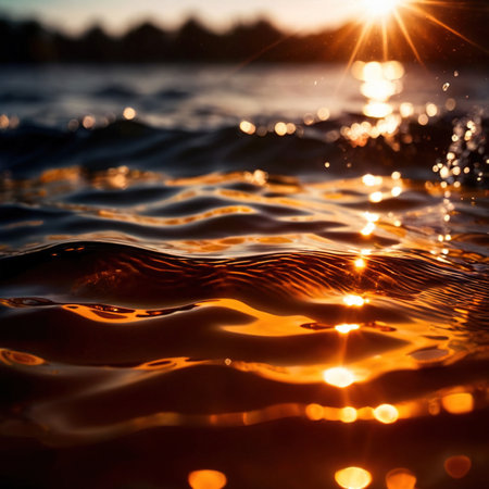 Water surface ripple, liquid wave effect on fresh outdoor waterの素材