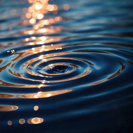 Water surface ripple, liquid wave effect on fresh outdoor waterの素材