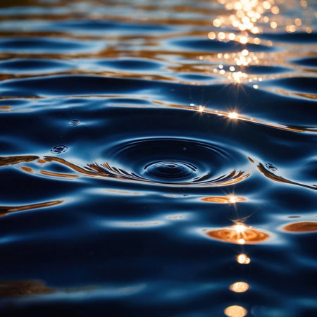 Water surface ripple, liquid wave effect on fresh outdoor waterの素材