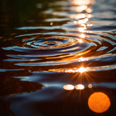 Water surface ripple, liquid wave effect on fresh outdoor waterの素材