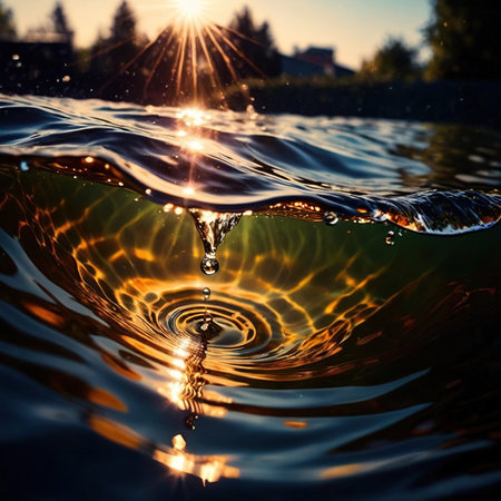 Water surface ripple, liquid wave effect on fresh outdoor waterの素材