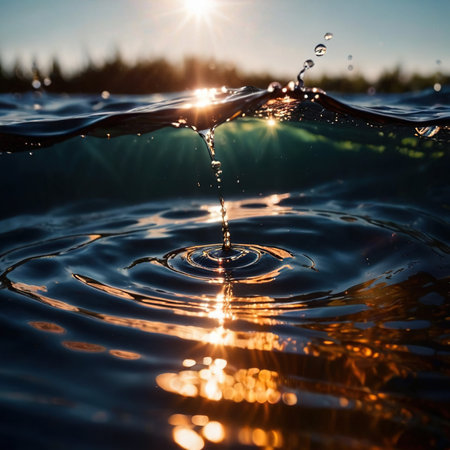 Water surface ripple, liquid wave effect on fresh outdoor waterの素材