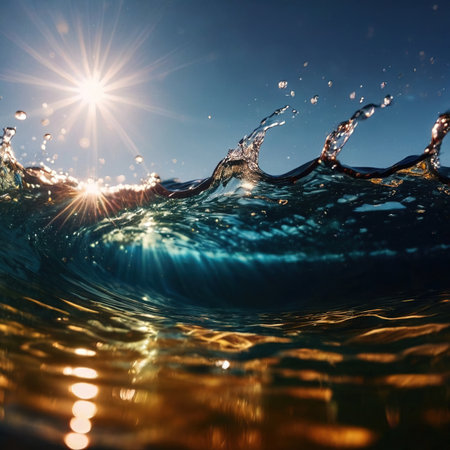 Water surface ripple, liquid wave effect on fresh outdoor waterの素材