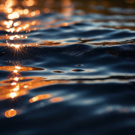 Water surface ripple, liquid wave effect on fresh outdoor waterの素材