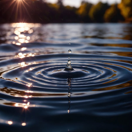 Water surface ripple, liquid wave effect on fresh outdoor waterの素材