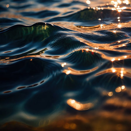 Water surface ripple, liquid wave effect on fresh outdoor waterの素材