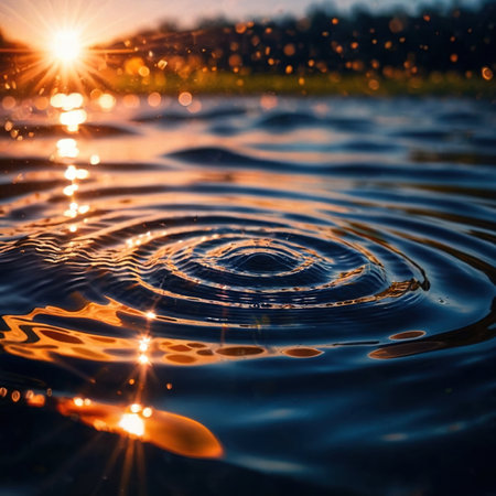 Water surface ripple, liquid wave effect on fresh outdoor waterの素材