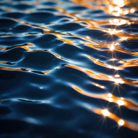 Water surface ripple, liquid wave effect on fresh outdoor waterの素材