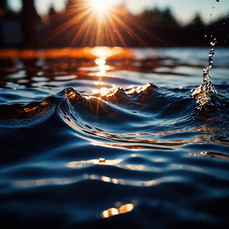 Water surface ripple, liquid wave effect on fresh outdoor waterの素材