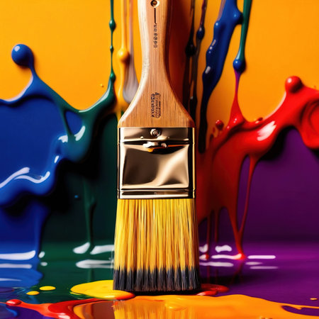 Paintbrush with vibrant splashing colors, showing artistic creativity and brillianceの素材