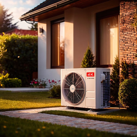 External eat pump of air conditioning unit in residential houseの素材