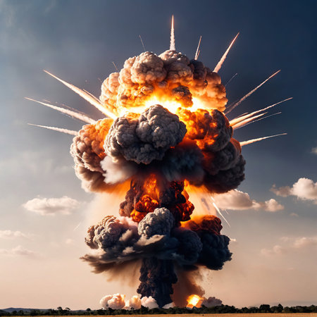 Deadly nuclear explosion from atomic bomb with mushroom cloudの素材