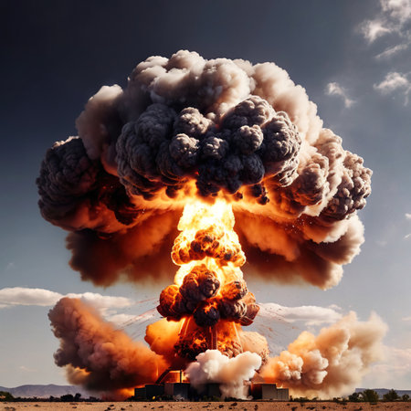 Deadly nuclear explosion from atomic bomb with mushroom cloudの素材