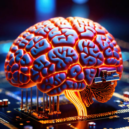 Brain on a microchip, showing artificial intelligence and computer processingの素材