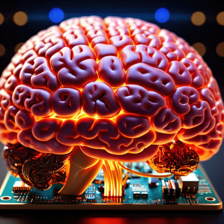 Brain on a microchip, showing artificial intelligence and computer processingの素材