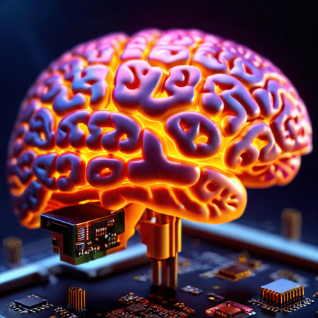 Brain on a microchip, showing artificial intelligence and computer processingの素材