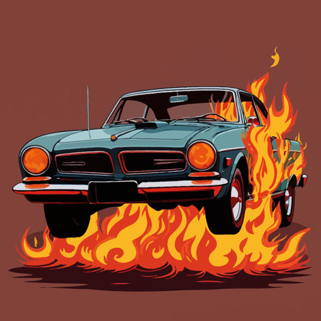 Car on fire, hotrod automobile insurance hazard, vector clipart illustrationのイラスト素材