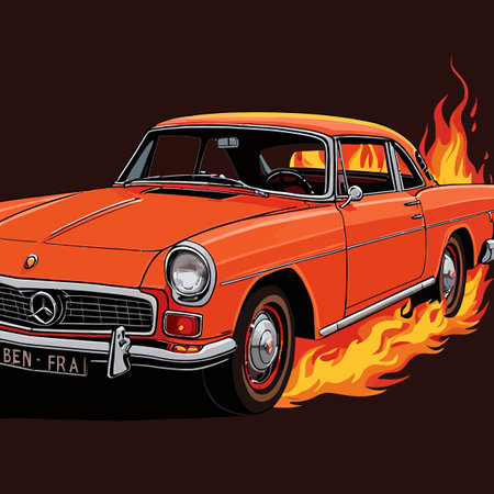 Car on fire, hotrod automobile insurance hazard, vector clipart illustrationのイラスト素材