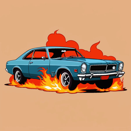 Car on fire, hotrod automobile insurance hazard, vector clipart illustrationのイラスト素材