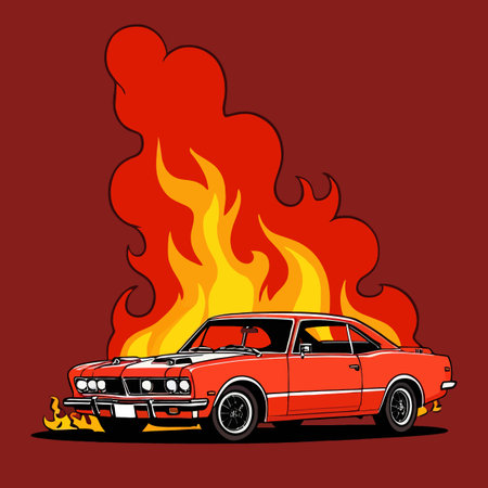 Car on fire, hotrod automobile insurance hazard, vector clipart illustrationのイラスト素材