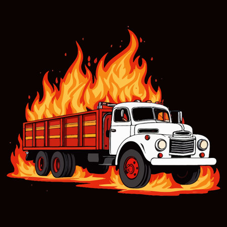 Truck vehicle on fire, dangerous insurance hazard, vector illustrationのイラスト素材