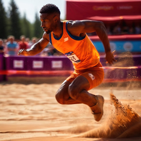 Long jump, long exposure action photo showing dynamic motionの素材