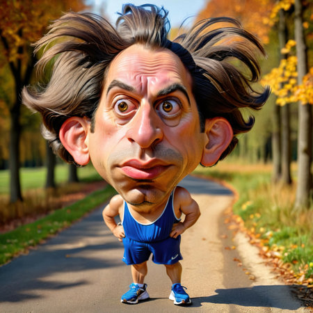 Parody caricature cartoon of jogger running for exerciseの素材