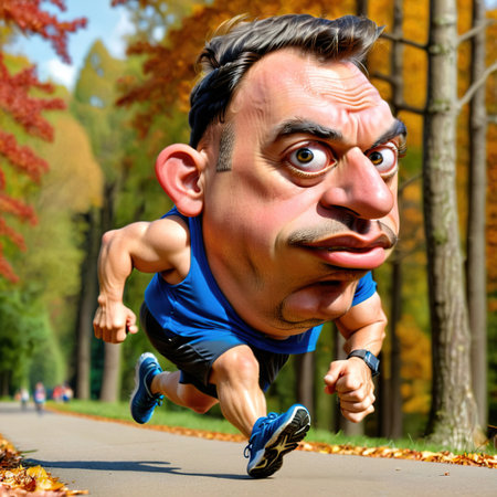 Parody caricature cartoon of jogger running for exerciseの素材