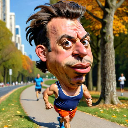 Parody caricature cartoon of jogger running for exerciseの素材