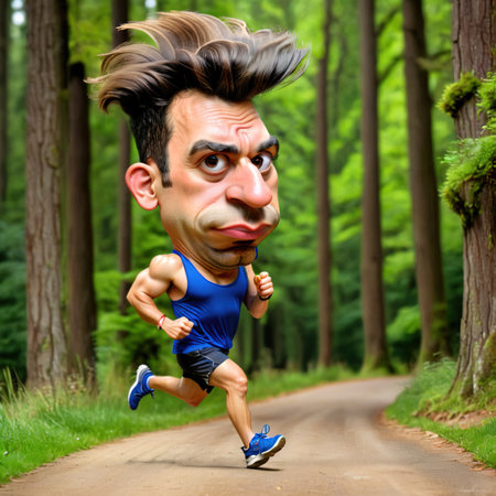Parody caricature cartoon of jogger running for exerciseの素材