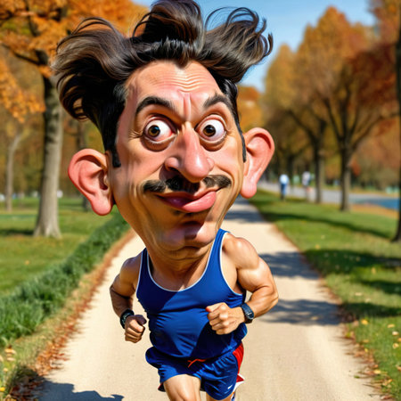 Parody caricature cartoon of jogger running for exerciseの素材
